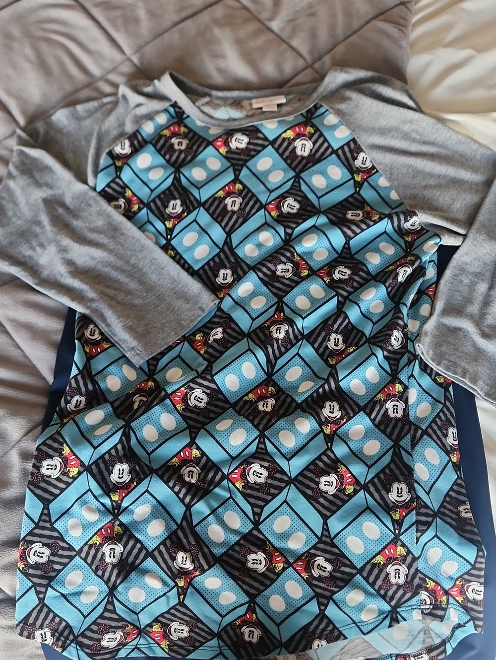 LuLaRoe Kids Blue & Gray Mickey Mouse Raglan Shirt